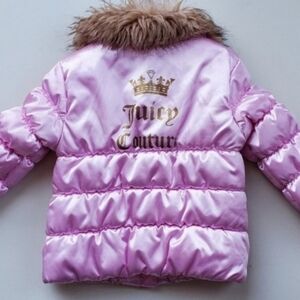 Juicy Couture Pink Puffer Jacket with Faux Fur Trim